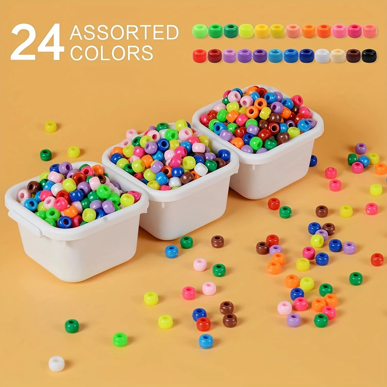 Vibrant-Perles artisanales en plastique, 24 couleurs, 6x9mm, 300 à 1000 pièces, idéales pour le bricolage de bijoux, projets exécutifs et créatifs, bracelet, kit exécutif