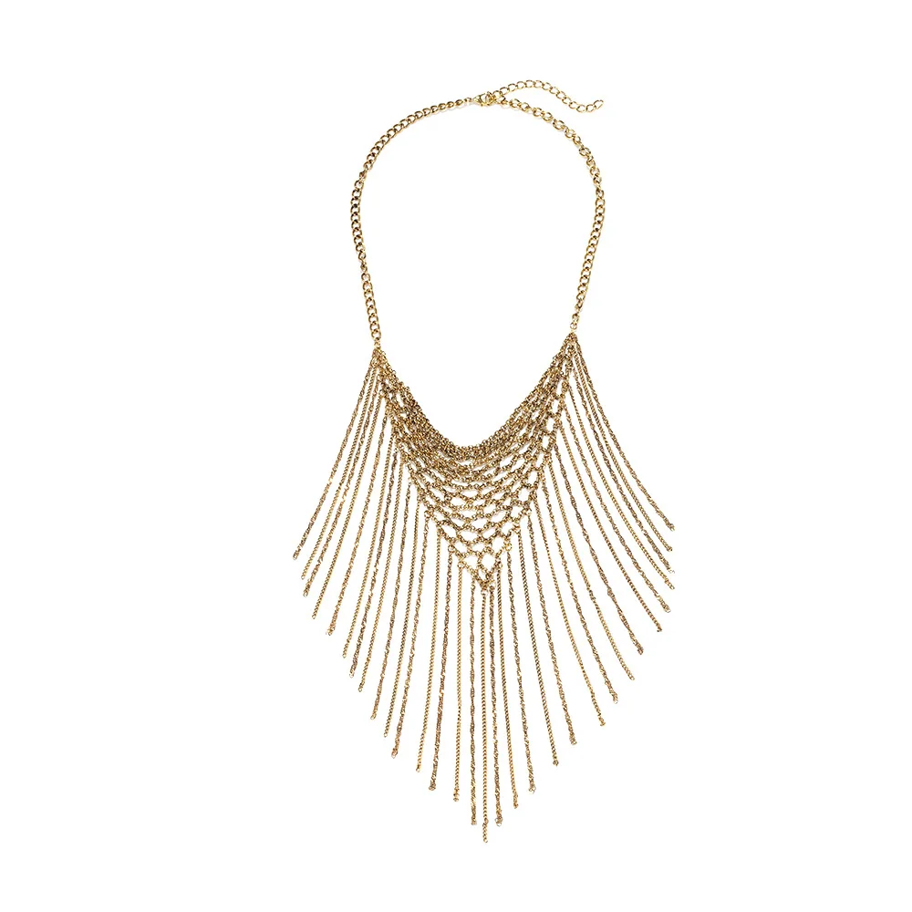 Handgefertigte Vintage-Halsketten mit Metallketten und Quastenanhängern für Damen, Bib-Choker-Halskette, Boho-Schmuck, Halsschmuck-Accessoires – Detail 4