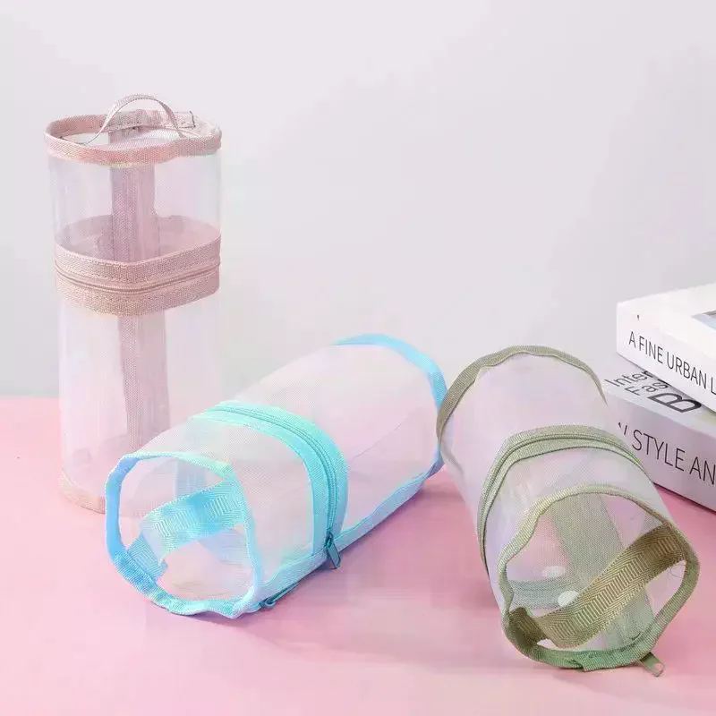 Transparent Mesh Pencil Pouch Large Capacity Breathable Stationery Organizer Portable Portable Pen Bag For School Office Simple