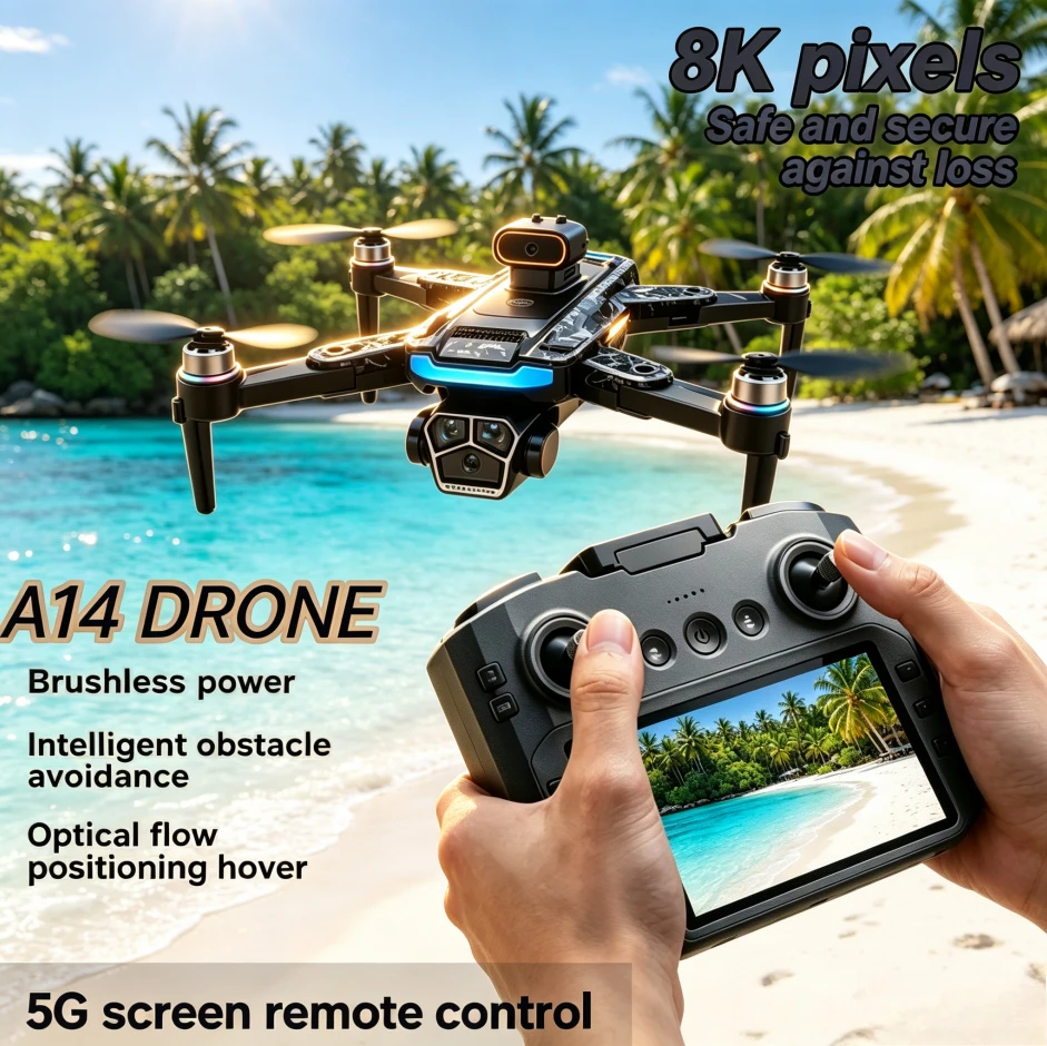 Original A14 GPS Foldable Drone 8K Triple Camera Brushless Motor Optical Flow All-Round Obstacle Avoidance RC Quadcopter