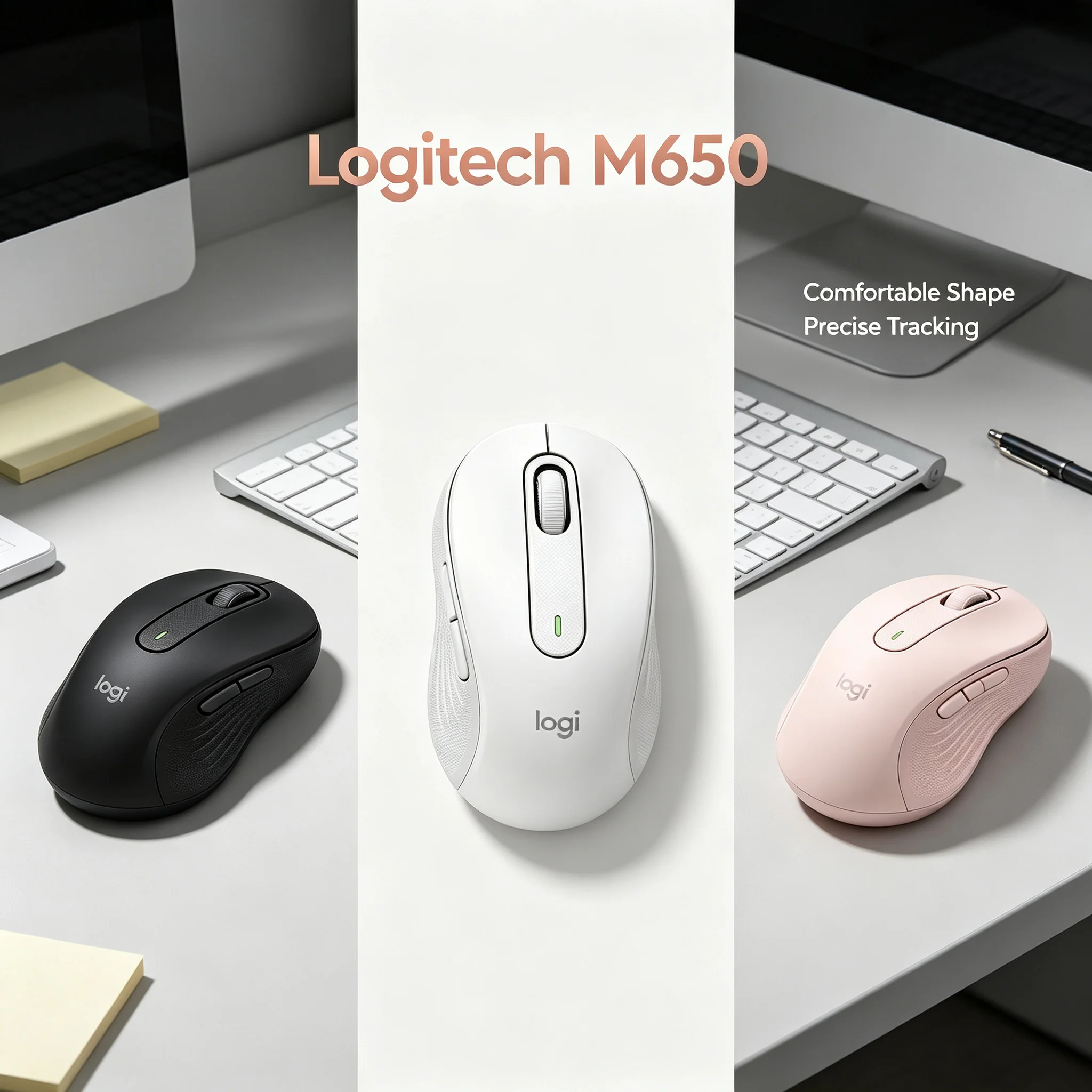 Logitech M650 Logi Bolt Receiver Wireless Office Mouse SilentTouch Contoured Shape Small Medium Hands Desktop Wireless Work Mous