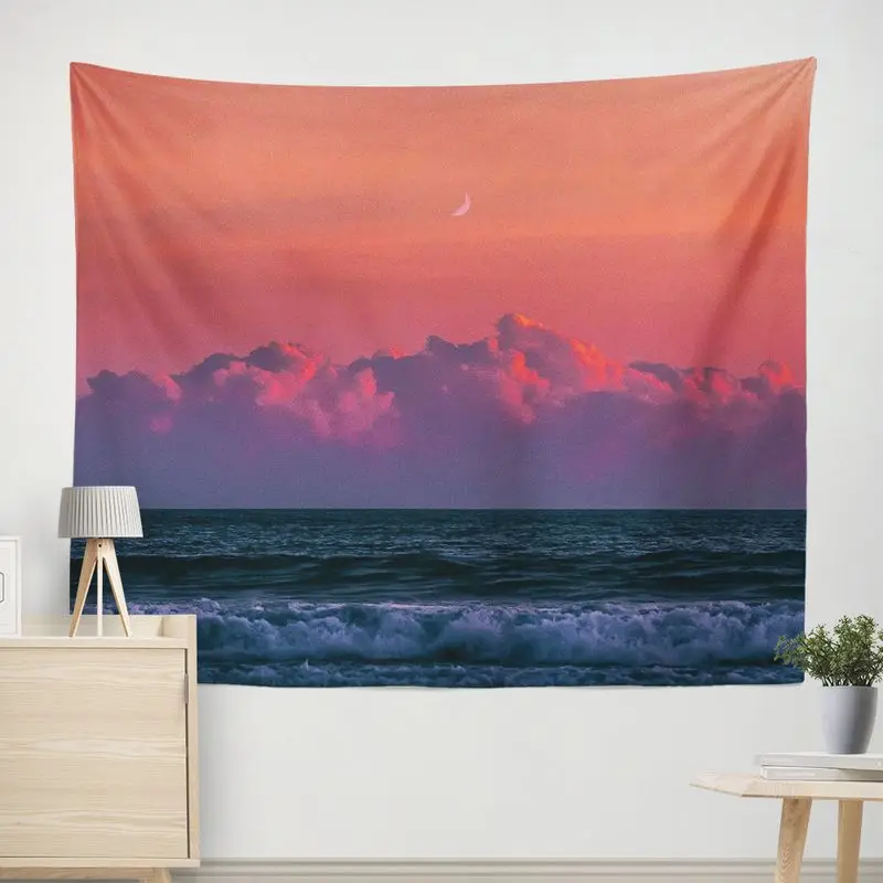 VIKAMA Bridge Orange Cloud Landscape Tapestry, Healing Twilight Sky Photography Wall Hanging for Bedroom Decor