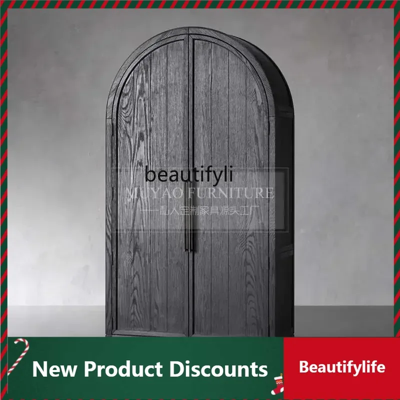 

LTL American retro black arched wardrobe French solid wood storage cabinet living room entrance decorative cabinet D80