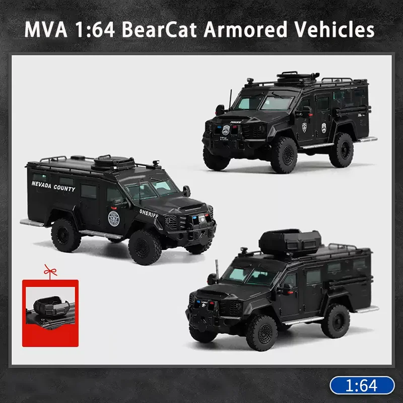MVA Diecast 1:64 Scale BearCat Armored Vehicles Alloy Simulation Car Model Collection Ornaments Holiday Gift Display