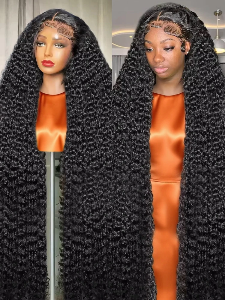 40 46 بوصة المياه مجعد الدانتيل الجبهة خصلات الشعر المستعار الإنسان 300 الكثافة البرازيلي 13x6 Hd موجة عميقة الدانتيل الباروكات الأمامية للنساء قبل قطعها