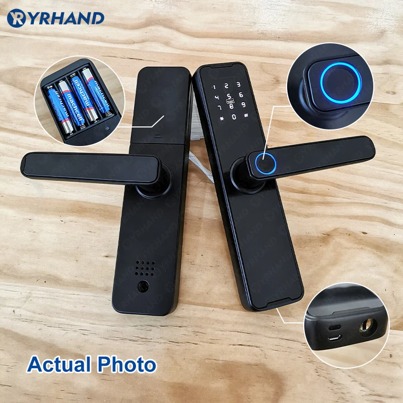 YRHAND K7 fechadura eletronico digital Biometric Black Smart Lock Tuya App Remote Unlocking wifi Lock Electronic Smart Door Lock