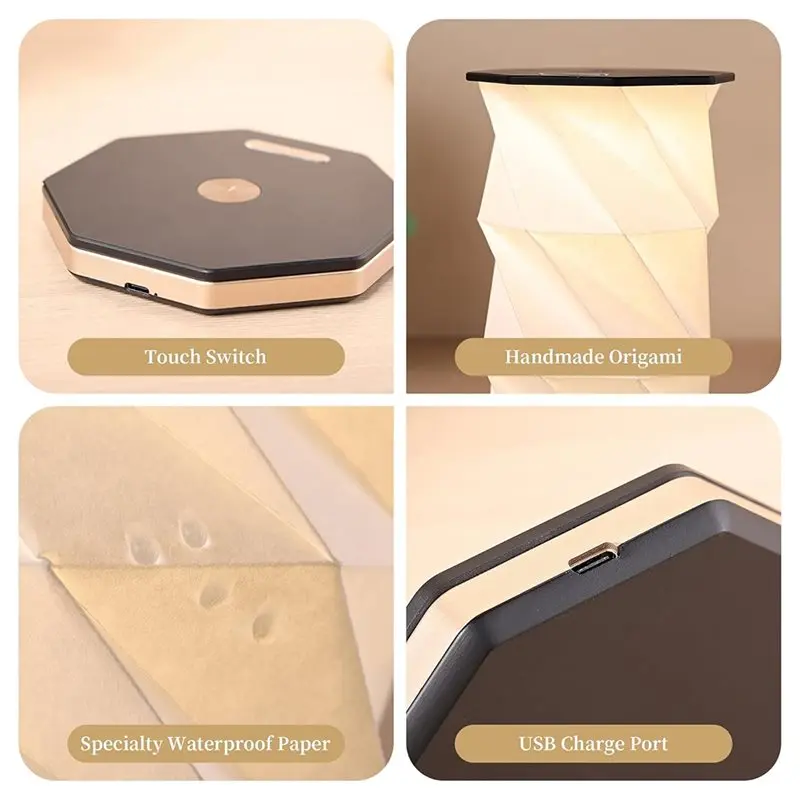 ABKS-Dimmable Paper Lantern Outdoor Portable Folding Lamp USB Rechargeable For Camping Tent Night Light Bedroom Decor