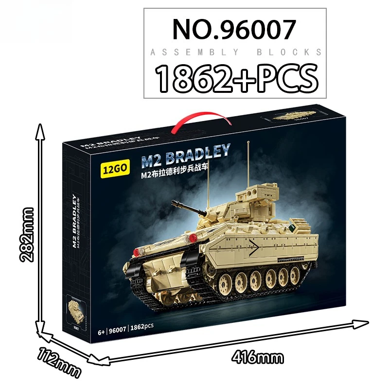 12GO 96007 M2 Bradley Panzerfahrzeugmodell 1862 Stück Bausteinset Militärmodell DIY Spielzeug für Weihnachtsgeschenke