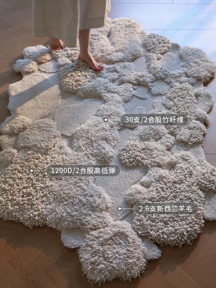 Hokkaido tappeto da soggiorno fatto a mano in lana artistica di alto lusso neve camera da letto segreta tinta unita