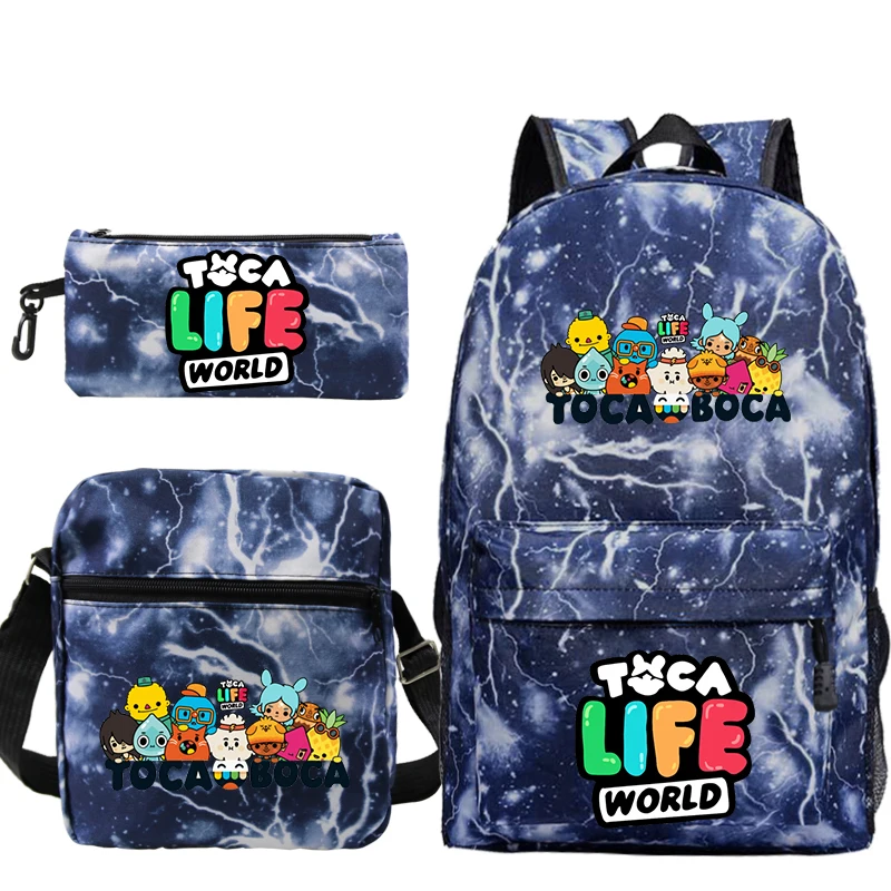 Cartoon Toca Life World Backpacks Schoolbag Children Bookbag Canvas School Bags 3pcs Set Mochlia Toba Boca Backpack for Kids