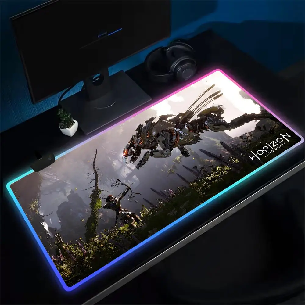 Art H-Horizon Zero Dawn Mouse Pad Anime Gaming Mouse Pad LED Table Pads Backlit Rubber Desktop XXL Mousepad RGB Desk Mats