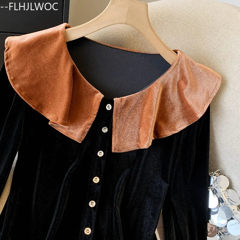 Kerstmis Nieuwjaar Ruches Tops Blouses Nieuwe vrouw Herfst Winter Basics Lange mouw Leuke zoete meisjes Effen Retro Vintage shirts