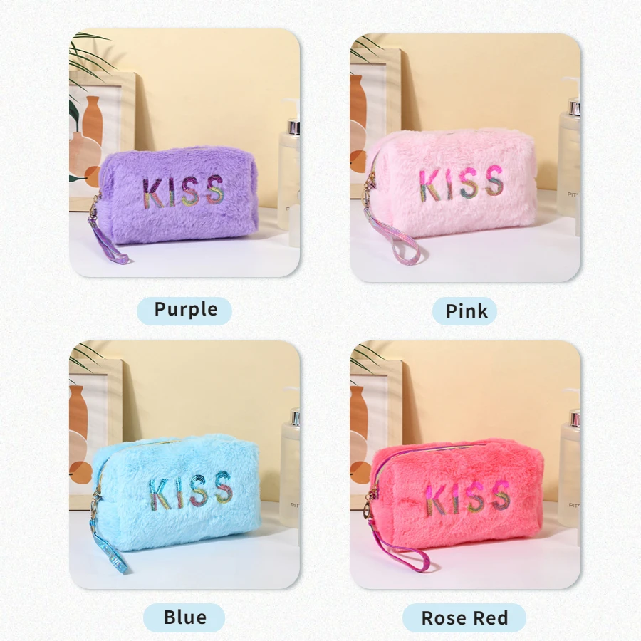 

Women Girls Travel Corduroy Chenille Letters Patch Skincare Face Hair Stuff Makeup Cosmetic Bag for Daily Use