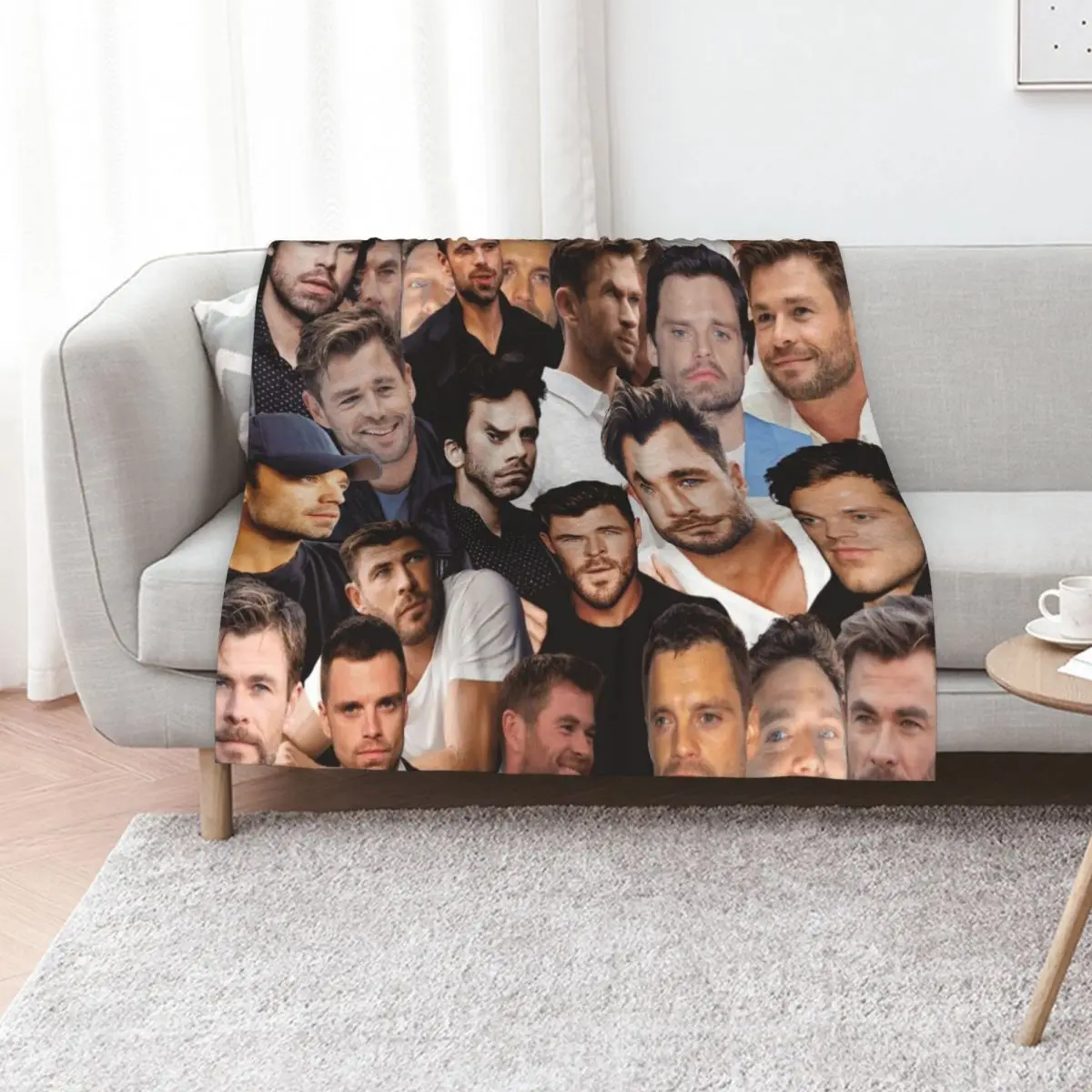sebastian stan and Chris Hemsworth photo collage Throw Blanket warm winter Luxury Designer Luxury St Nap Blankets