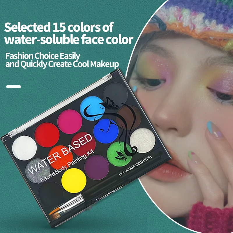 15 Colors Face Painting Palette Body Makeup Non Toxic Water Based Paint With Brush For Christmas Halloween Party Body Painting