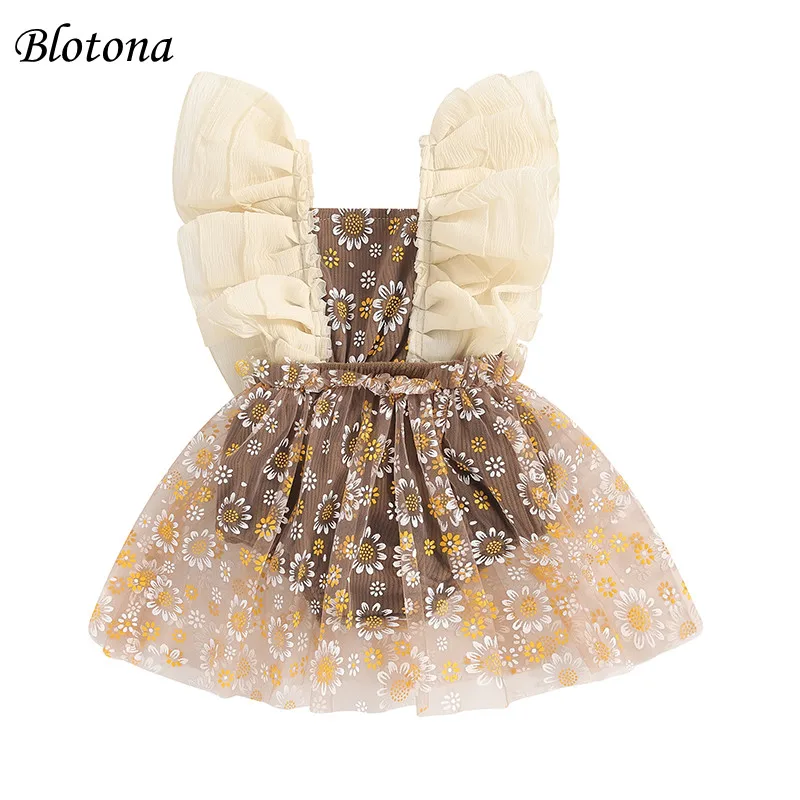 

Blotona Baby Girls Rompers Dress Daisy Print Fly Sleeve Mesh Skirt Hem Infant Bodysuits Summer Casual Jumpsuits Clothes 0-18M