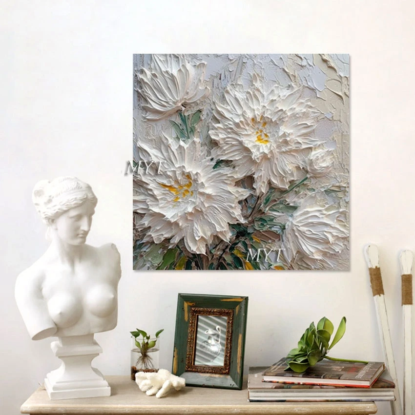 

Beautiful Plant Flowers Art Picture Abstract Frameless Artwork Canvas Modern Wall Decor Thick Heavy Acrylic Knife Oil Painting