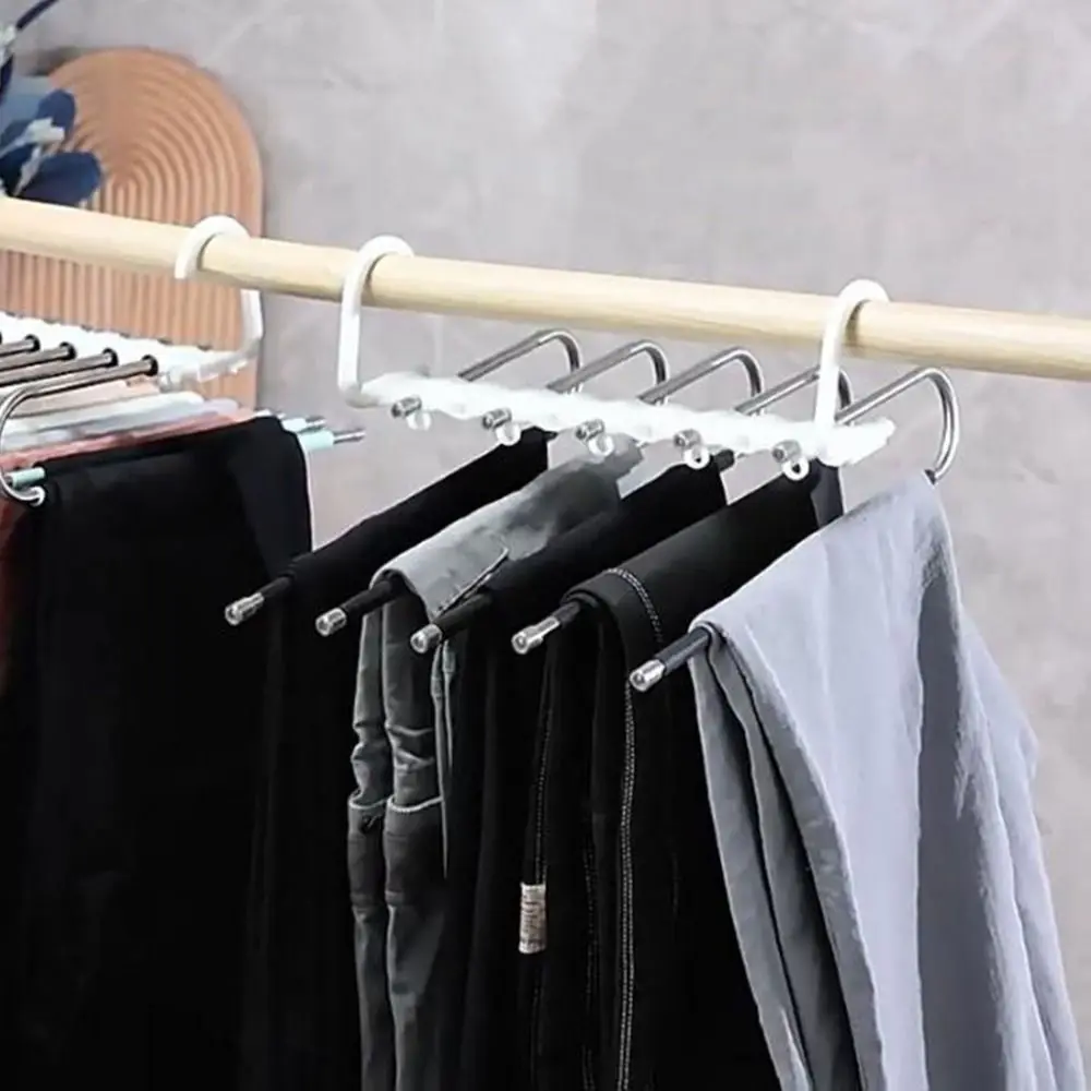 

Stainless Steel 9 Layers Pants Hangers Large Capacity Space Saving Folding Clothes Hanger Non Slip Closet Organizer Wardrobe