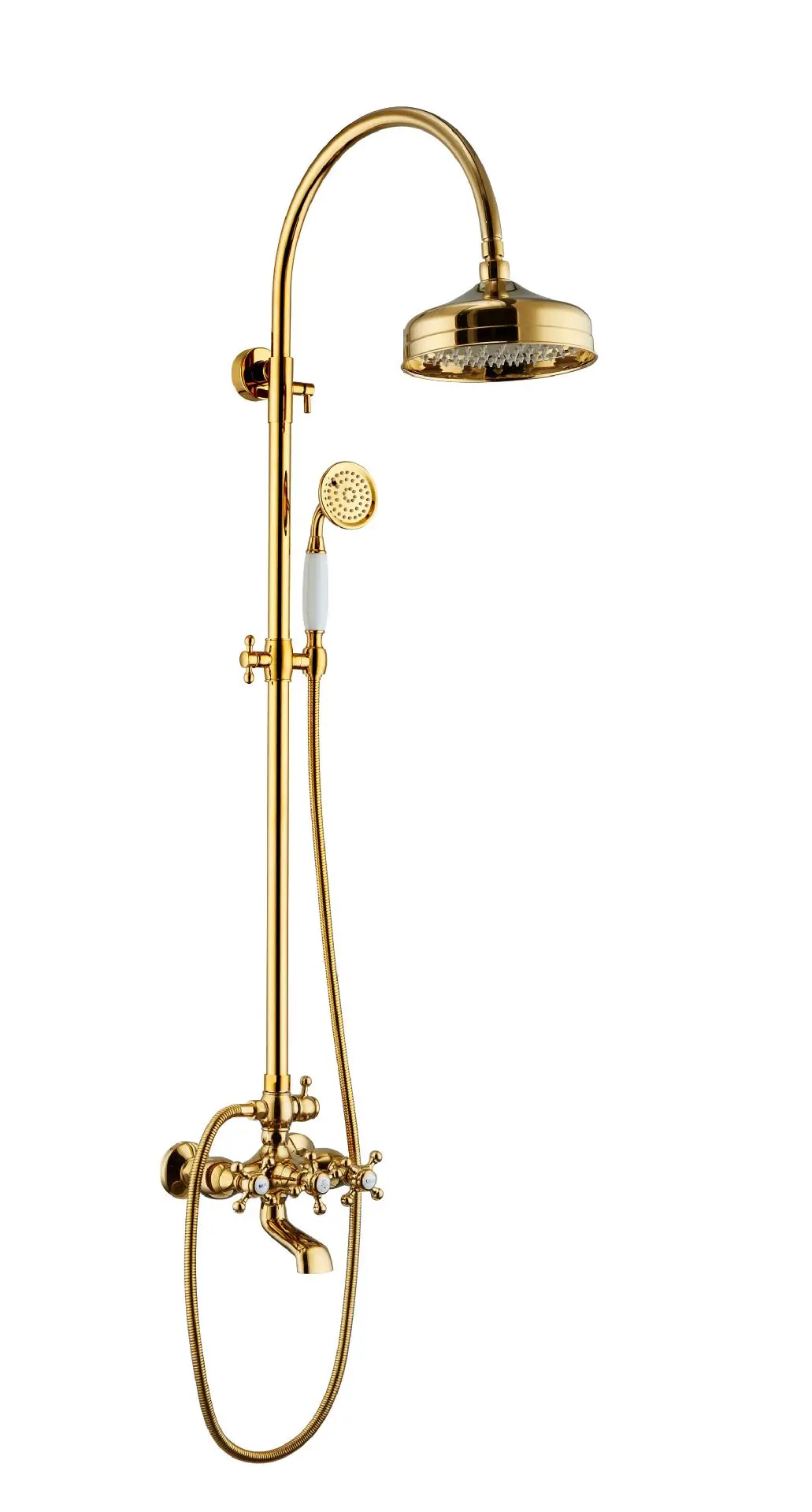 

Luxury Gold Brass Bathroom shower faucet set Golden High Quality 3 Functions Hot Cold Water Shower faucet 8 inch shower head