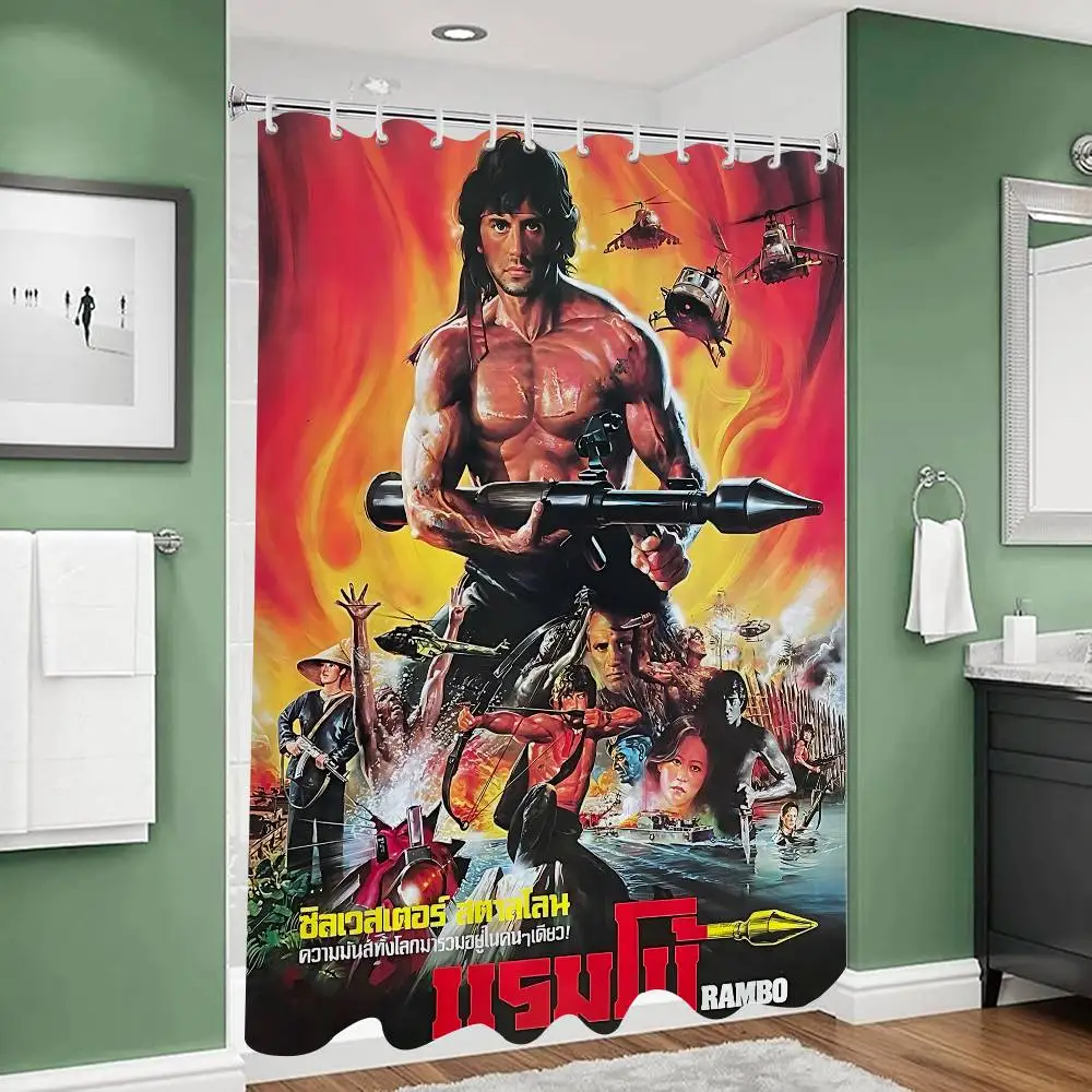 ستارة دش مطبوعة من الفيلم الكلاسيكي رامبو فيرست بلود قطعة واحدة مقاومة للماء وقابلة للغسل مع 12 خطاف للاستخدام المنزلي في الحمام #6