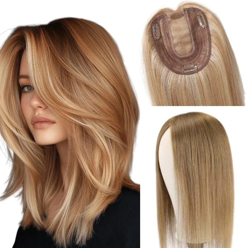 Lady Topper Real Human Hair Silk Lace Base Clip In 12x13cm 30cm Middle Part Machine Made Remy Hair #P4-613 #8 Best Offer
