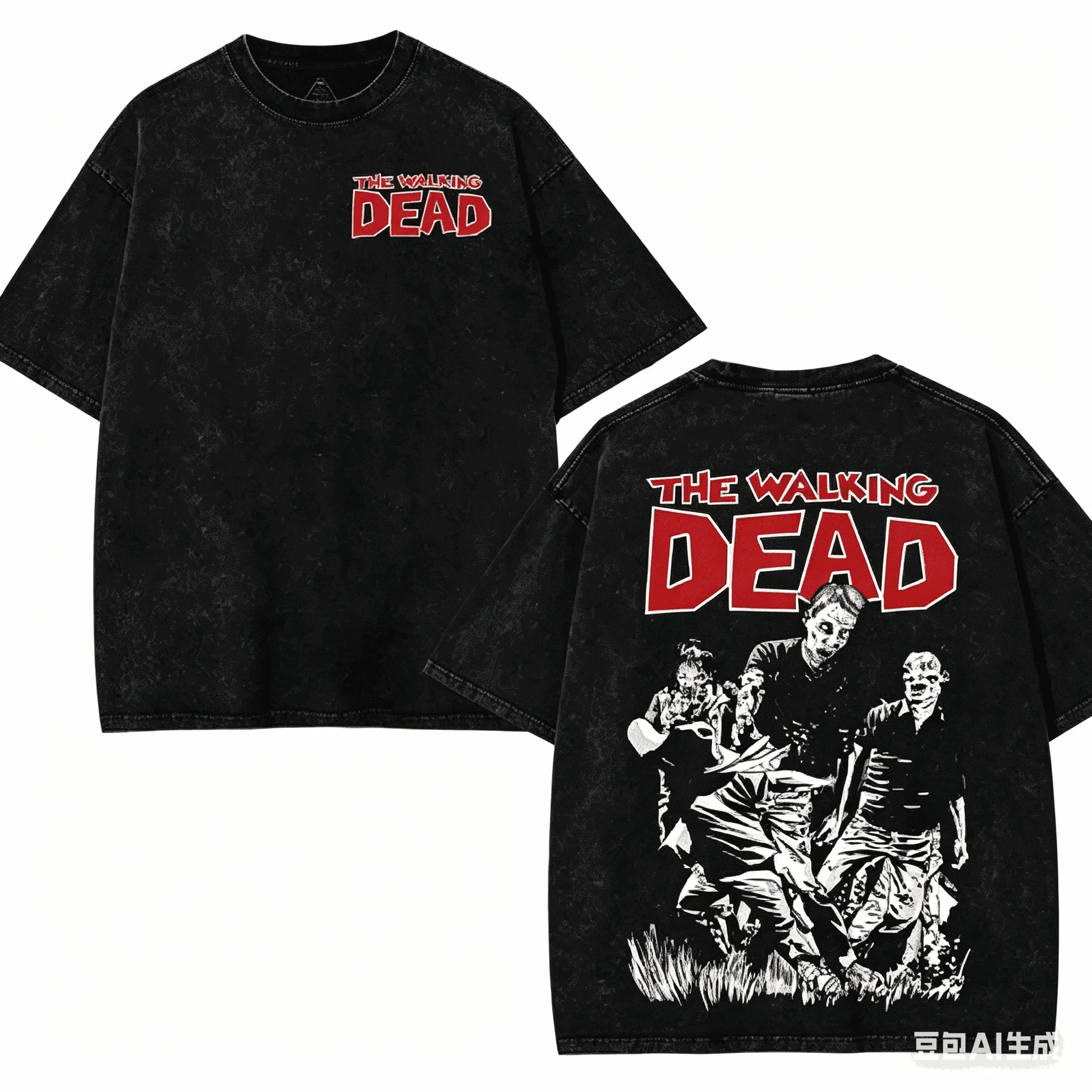 The Walking Dead Washed T-shirt 2026 New Model personality Clothes shirt Year round clothing Retro Fashion Vintage Loose Couples