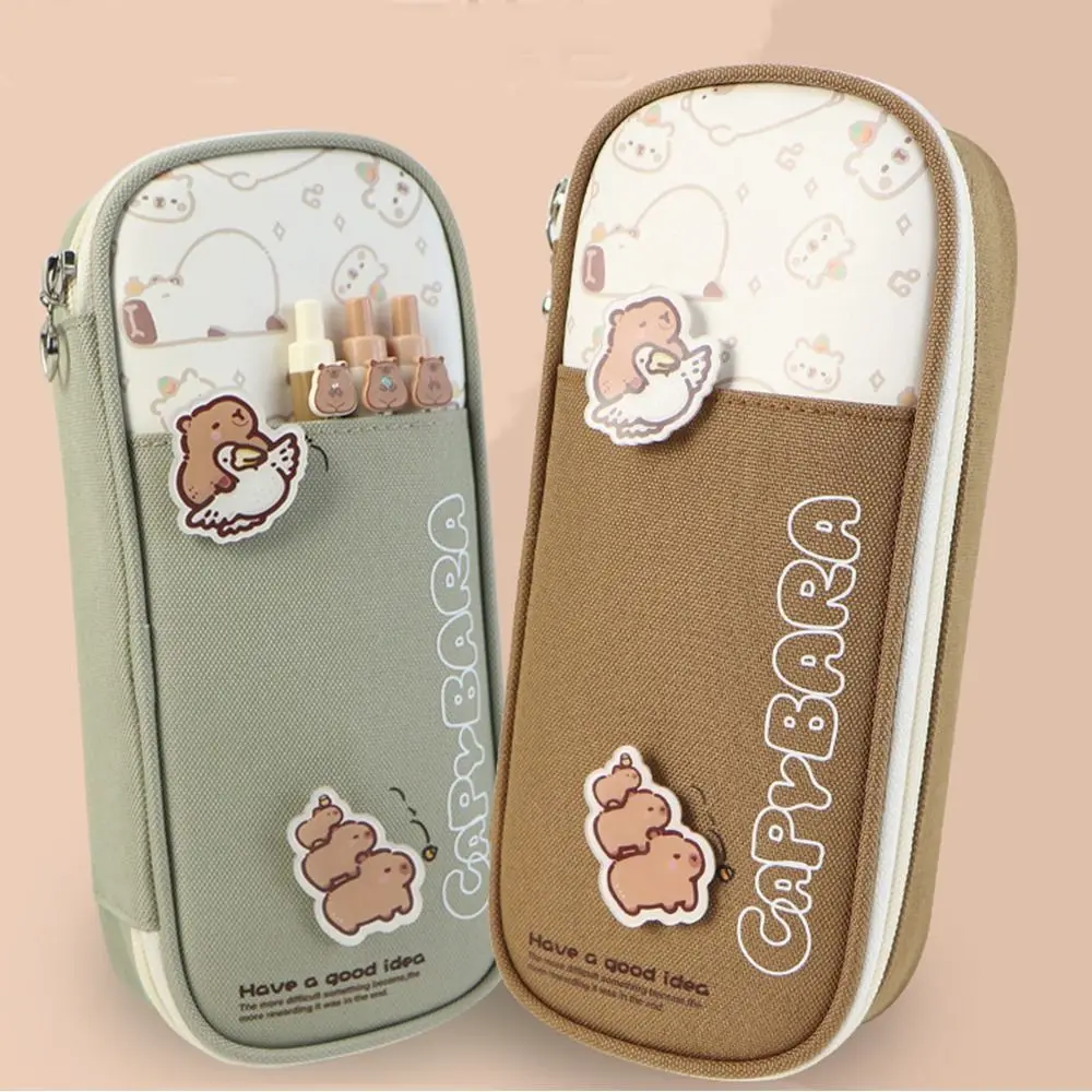 

Large Capacity Capybara Pen Bag Durable Zipper Capybara Stationery Bag Storage Box Resistant to dirt Cartoon Pencil Pouch