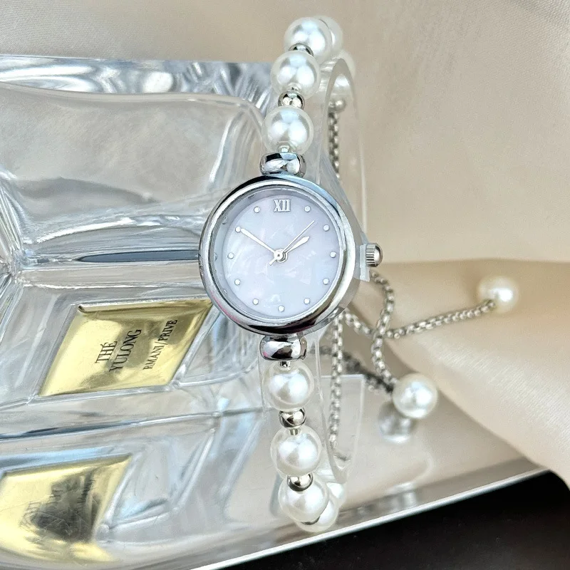 Elegant Pearl Bracelet Women's Quartz Watch Pull-out Adjustable Strap Watch Luxury Small Dial Ladies Wristwatch Gift