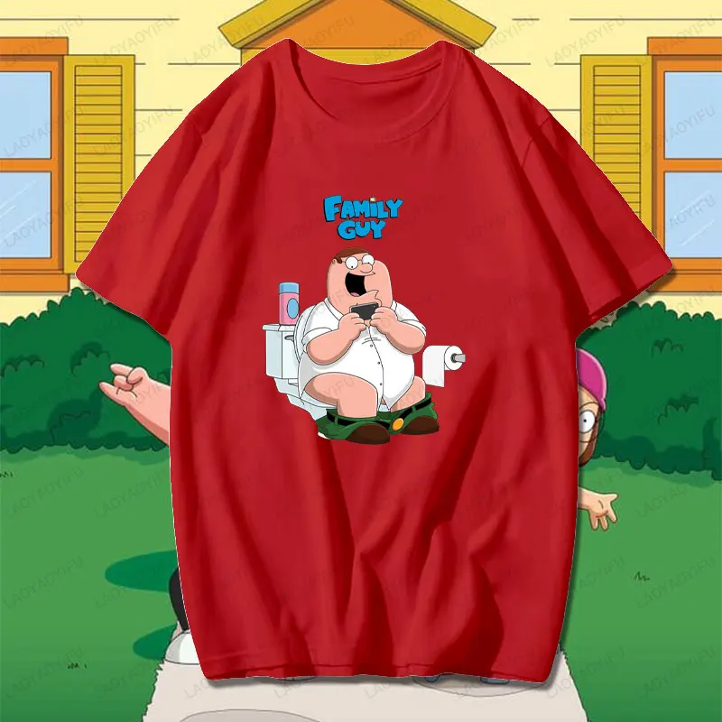 Families Guys Peter Griffin in The Bathroom Men Woman T Shirts Funny Vintage TV Short Sleeve Crewneck T-Shirt Cotton Tee Shirt