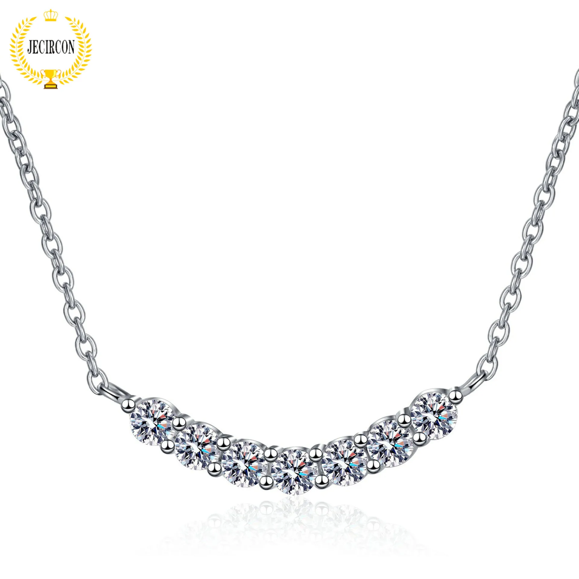 

JECIRCON S925 Sterling Silver Moissanite Necklace for Women 1-row 7-diamonds Clavicle Chain ins Style Light Luxury Daily Wear