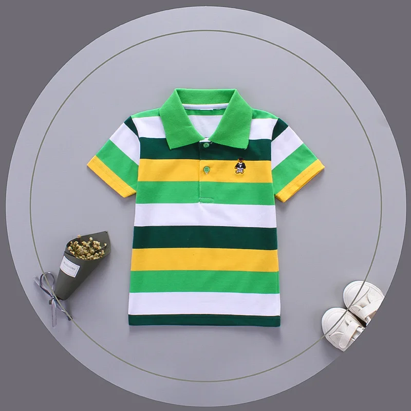 Jargazol Boys Shirts Color Stripes Short Sleeve Summer Top Polo Shirt 2T-7T Kids Clothes Cotton Camiseta Toddler Boy Sport Tees