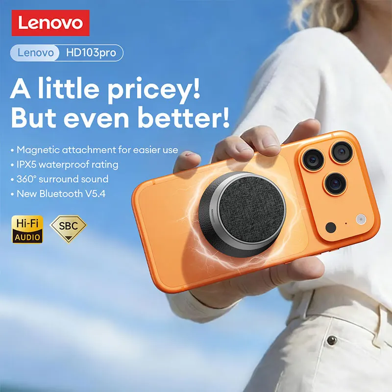 

Портативная беспроводная колонка Lenovo HD103Pro Mini с магнитным креплением, Bluetooth V5.4, 360° звук ° Водонепроницаемый держатель для телефона с поддержкой объемного звука и защитой IPX5