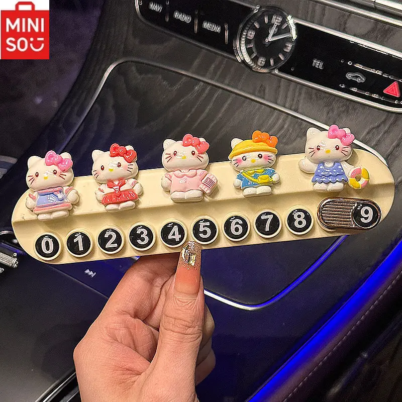 

MINISO Sanrio Hellokitty Temporary Parking Phone Number Plate Aromatherapy Car Decoration Ornaments Moving Car Number Plate