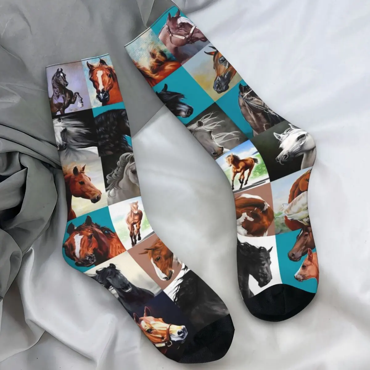

Носки с конским одеялом, чулки для отдыха с животным принтом, осенние противоскользящие носки для взрослых и мужчин, дышащие велосипедные носки с графическим рисунком