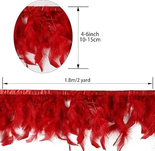 الأحمر تركيا ريشة تقليم هامش 2 ياردة الريش الطبيعي رقيق لملابس الحفلات DIY بها بنفسك الخياطة الحرفية فستان الزفاف الديكور #3