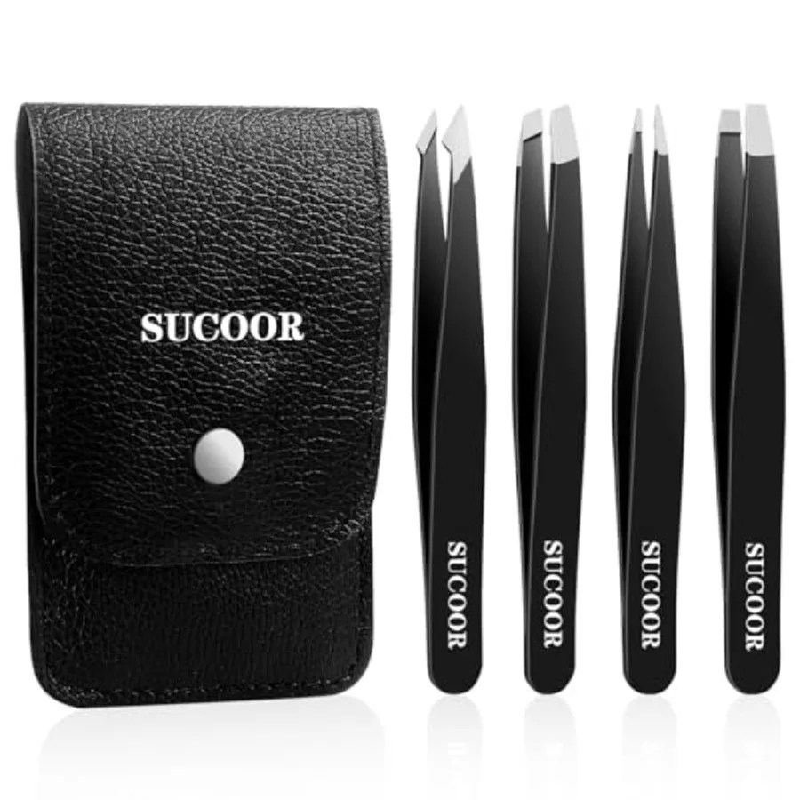 Tweezers for Women Facial Hair, 4Pcs Professional Beauty Tools Stainless Steel Precision Eyebrow Tweezers for Splinter Blackhea