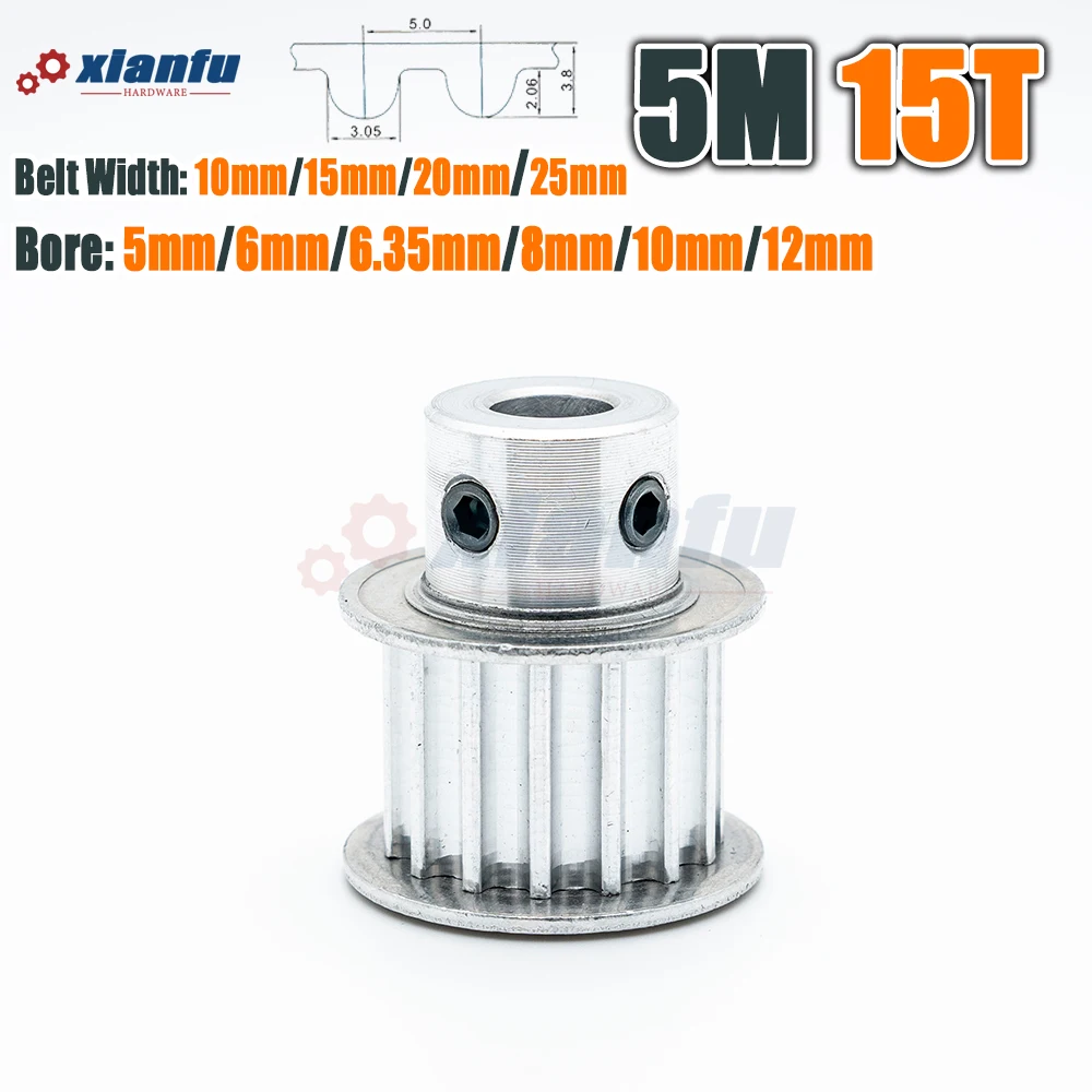 HTD5M 15 Teeth Timing Belt Pulley 5M Transmission HTD 15T Synchronous Drive CNC Bore 5～12mm Width 11/16/21/27mm 15Teeth Sprocket