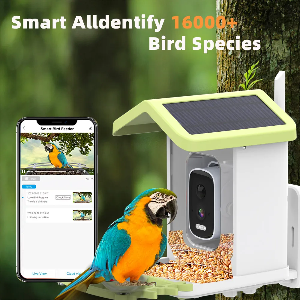 Smart Bird Feeder Camera with 4MP 130°Wide Angle Camera AI Identify Bird Species, with Solar Panel, Auto Capture Bird 2K Videos