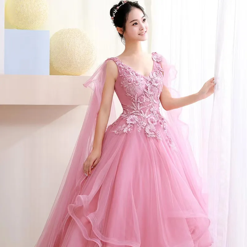 Yeni kayış pembe inci balo quincedresses elbiseler 15 parti resmi 3D çiçek dantel Applqiue doğum günü prenses önlük pelerin ile