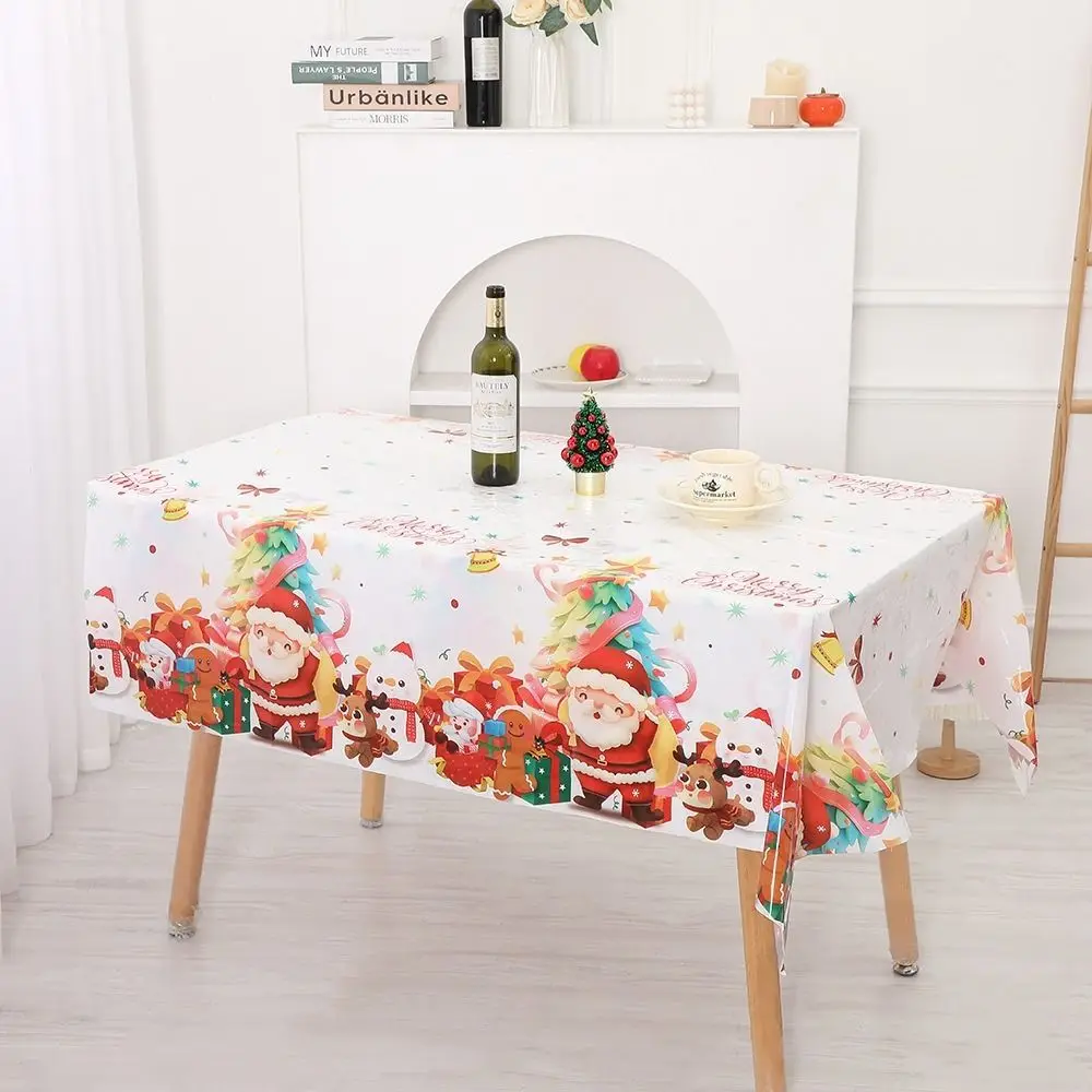 Plastic Christmas Tablecloth Disposable Snowman Design Disposable Tablecloths Bronzing Snowflake Pattern Table Cover Xmas Party
