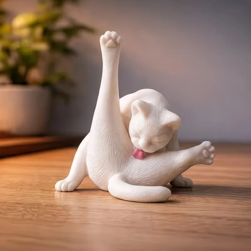 3pcs/2pcs/1pc-3D printed cute fur-licking mini white cat, adorable home and desk decoration, suitable for Mother's Day, Father's Day, wedding season, graduation season, and birthday gifts
