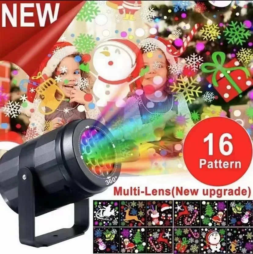 Projecteur LED Ultime pour Ambiance Festive, Éclairage de Scène à Domicile, 16 Motifs, Projection HD, Noël