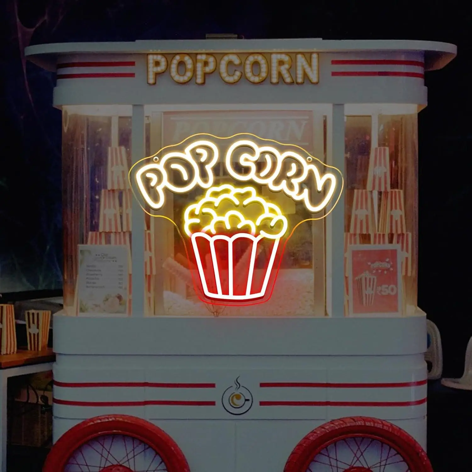Popcorn Neon Sign Cinema USB Dimmable LED Lights for Film Room Snack Bar Media Room Café Business Wall Decor Signboard Light