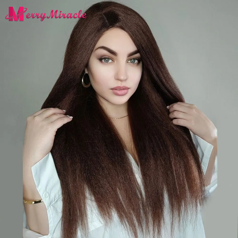 Long Kinky Straight Synthetic Wigs for Black Women Black Brown Blonde Ginger Red White Hair Afro Wigs Synthetic Hair Wigs