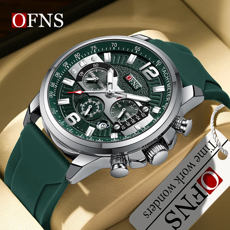 OFNS Top Brand 1304 Fashion Men's Quartz Watch Three Eyes and Six Needles Multi functional Waterproof Calendar Men's Watch 2024