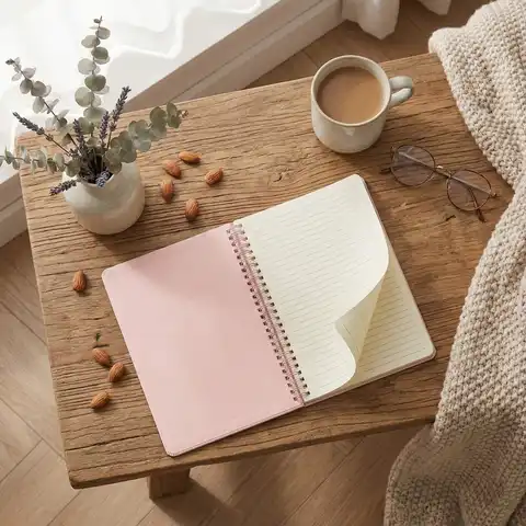Minimalist Ins-Style Pink Vertical Coil Notebook - 21×14.2cm Standable Desktop Design, Lined Thick Paper, Double Spiral Binding