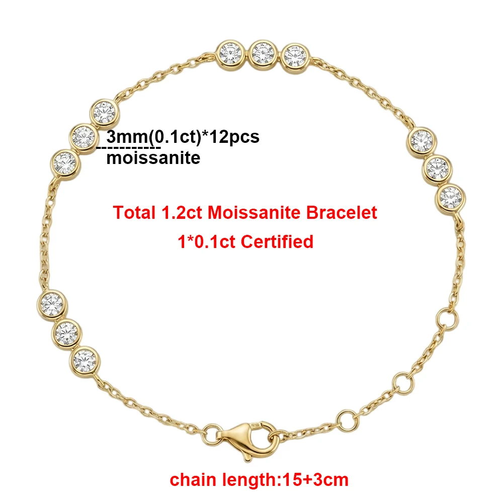3mm Full Moissanite Bracelet for Women Bezel Set Round Bubble Lab Diamond with GRA S925 Silver Hand Chain Jewelry Birthday Gifts