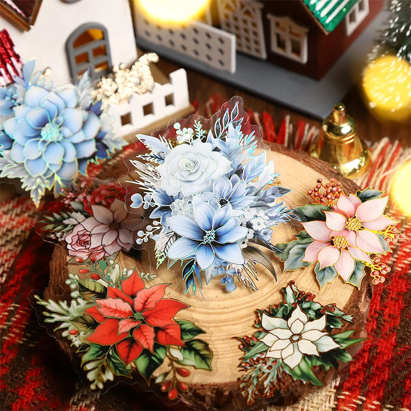 12packs/LOT Christmas flowering period series retro creative decoration DIY PET sticker