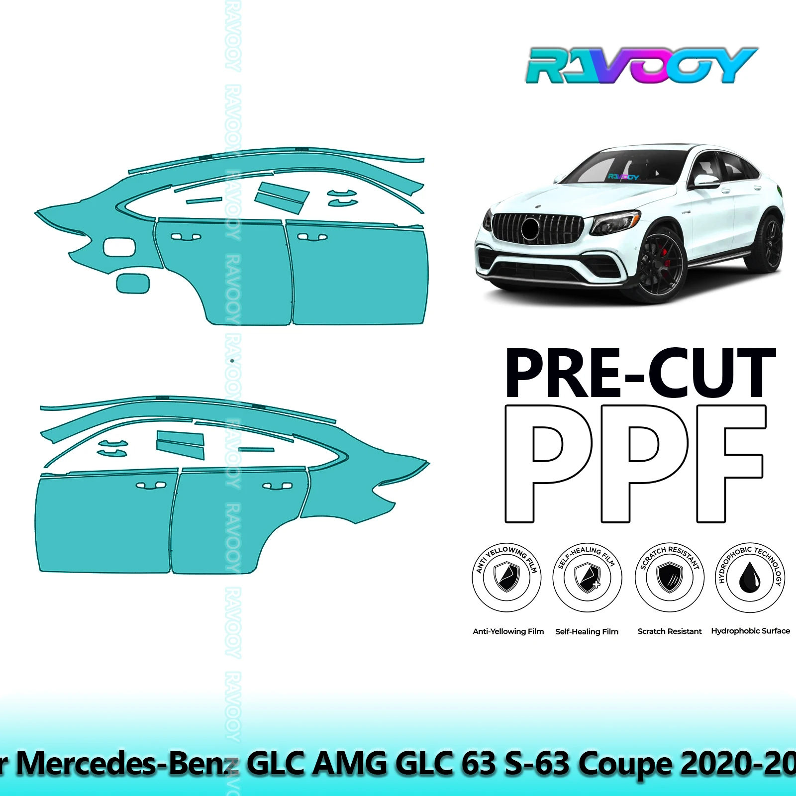 

For Mercedes-Benz GLC AMG GLC 63 S-63 Coupe 2020-2023 8.5mil Pre-Cut PPF Door & A/B Pillar Kit TPU Paint Protection Film Set