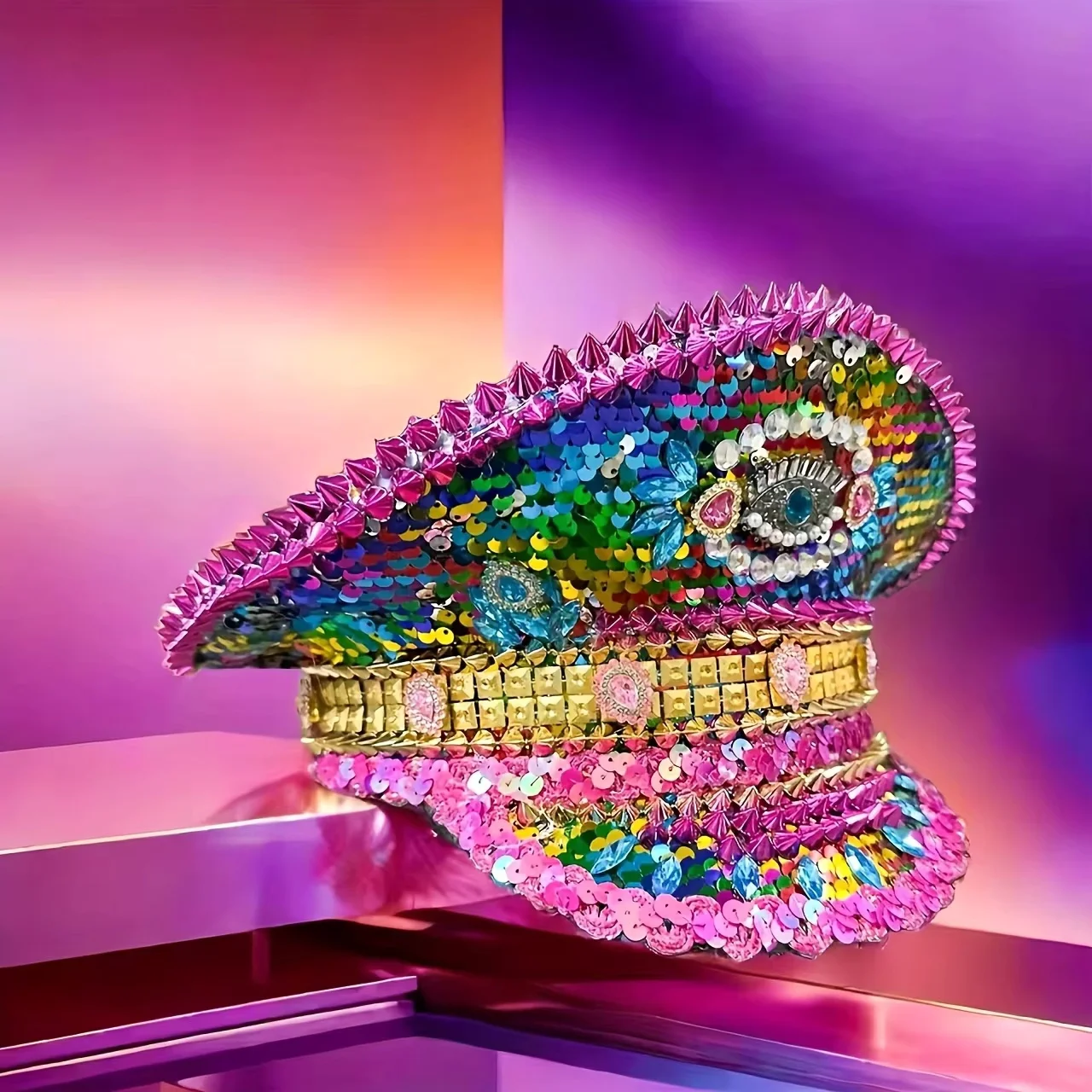 Kolorowy kapelusz na Halloween HongLuan, kapitańskie czapki z dżetami na festiwal Burning Man dla kobiet, akcesoria do cosplay dla kobiet